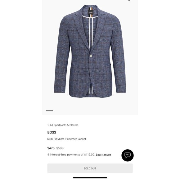 Hugo Boss Slim-Fit Micro-Patterned Jacket Blue Checkered Linen Cotton Blend Sz L - Picture 8 of 16